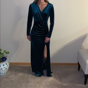 Green velvet maxi dress